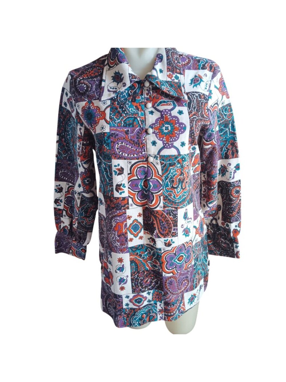 True Vintage Women's Medium Top 1970s Beeline Pullover Blouse Frock Groovy Mom